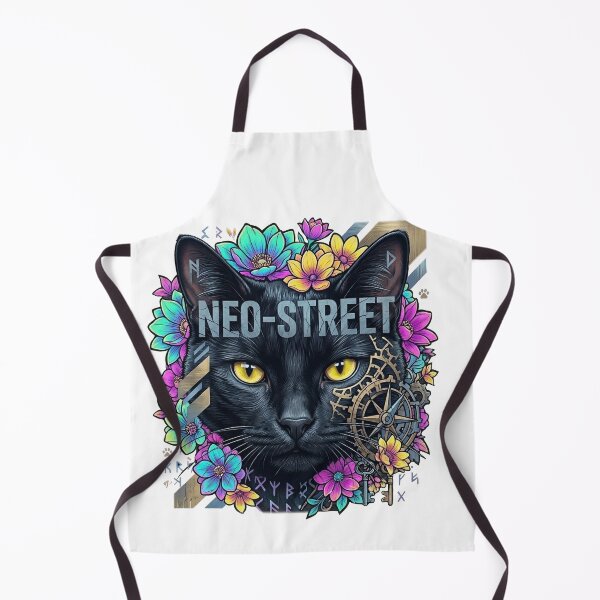 Item preview, Neo Street Black Cat | Steampunk Neon Floral Cyberpunk Cat designed and sold by BlackCat Vibe.