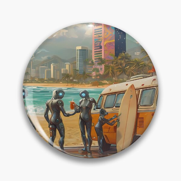 Item preview, ROBOTS DON'T SURF - Funny Cyberpunk Van Life Art designed and sold by Modern Nest Art.
