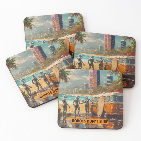 Item preview, ROBOTS DON'T SURF - Funny Cyberpunk Van Life Art designed and sold by Modern Nest Art.