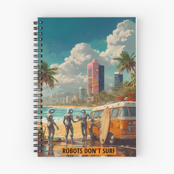 Item preview, ROBOTS DON'T SURF - Funny Cyberpunk Van Life Art designed and sold by Modern Nest Art.
