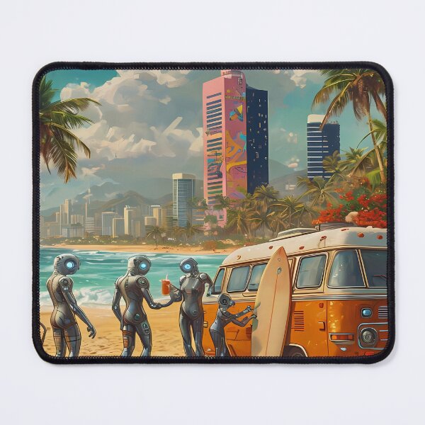 Item preview, ROBOTS DON'T SURF - Funny Cyberpunk Van Life Art designed and sold by Modern Nest Art.