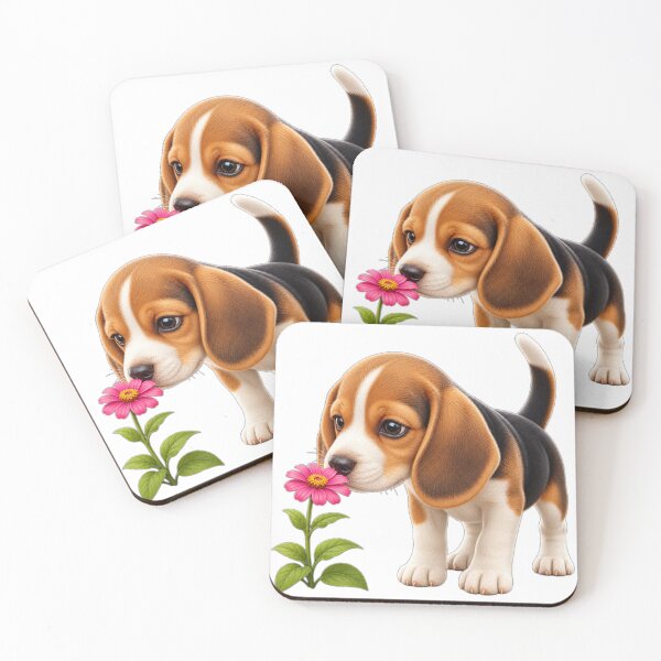 Item preview, Curious Beagle Puppy Sniffing a Flower designed and sold by DarVibe Designs.