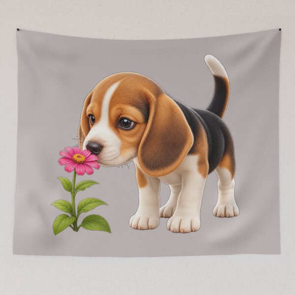 Item preview, Curious Beagle Puppy Sniffing a Flower designed and sold by DarVibe Designs.