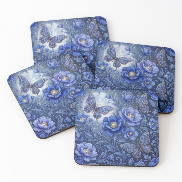 Item preview, Klimt Blue Flowers Moon Butterflies Fantasy Art designed and sold by MythicCotton.