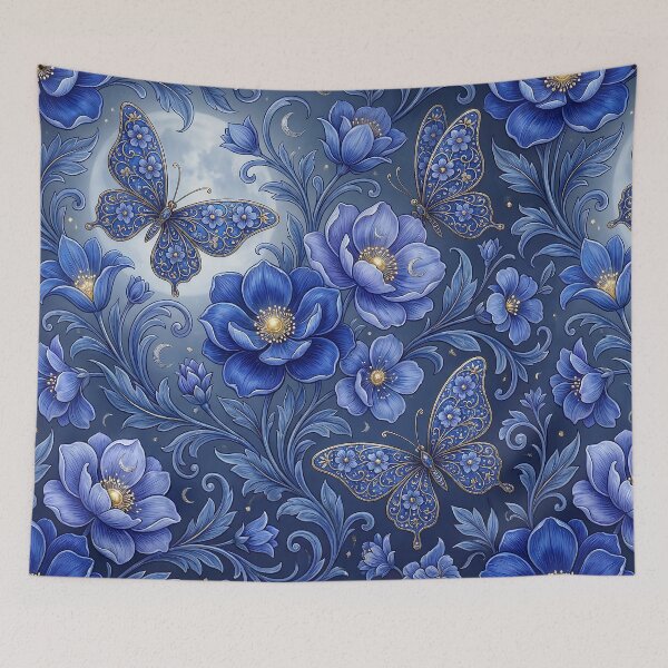 Item preview, Klimt Blue Flowers Moon Butterflies Fantasy Art designed and sold by MythicCotton.