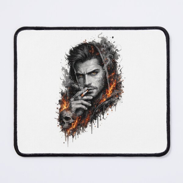 Item preview, Dark Aesthetic Smoking Man with Fire and Skull Art designed and sold by Nexyras.
