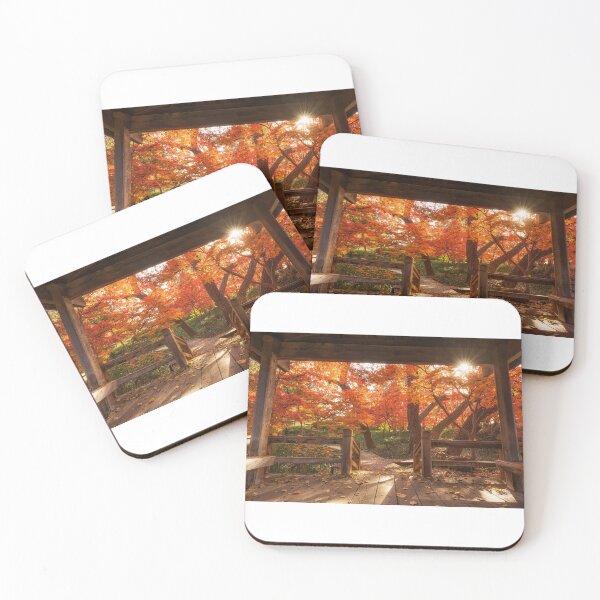 Item preview, Autumn Garden Pavilion View – Vivid Fall Foliage and Sunburst Nature Photography designed and sold by PygmyTitan Photo.