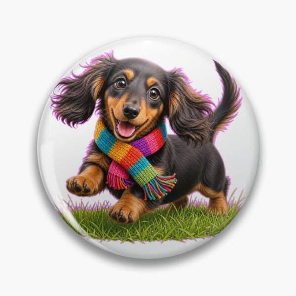 Item preview, Funny Long-Haired Dachshund Puppy in Colorful Scarf designed and sold by DarVibe Designs.