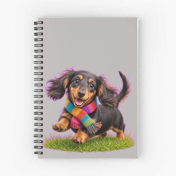 Item preview, Funny Long-Haired Dachshund Puppy in Colorful Scarf designed and sold by DarVibe Designs.