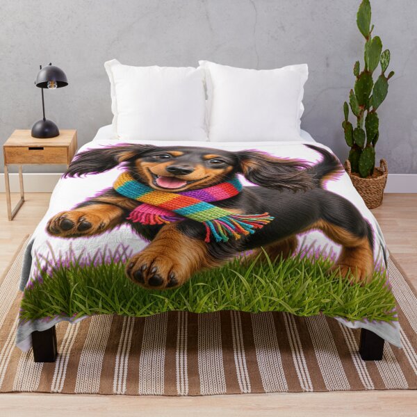 Item preview, Funny Long-Haired Dachshund Puppy in Colorful Scarf designed and sold by DarVibe Designs.