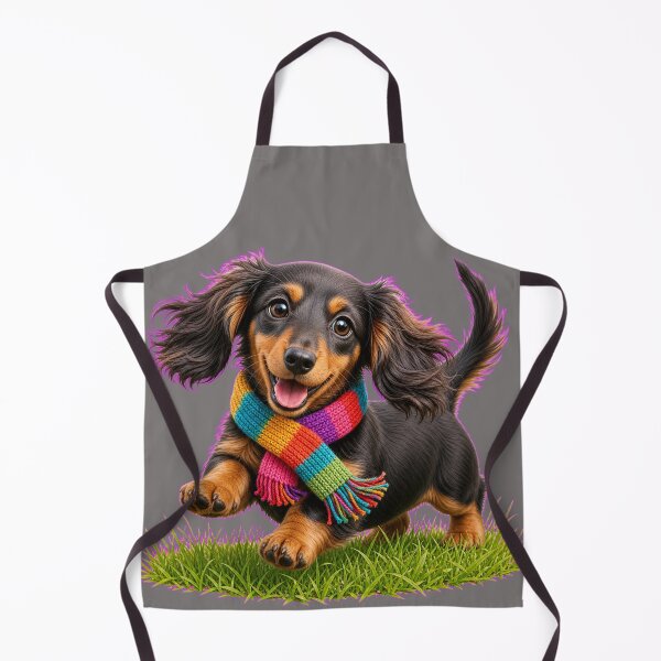 Item preview, Funny Long-Haired Dachshund Puppy in Colorful Scarf designed and sold by DarVibe Designs.
