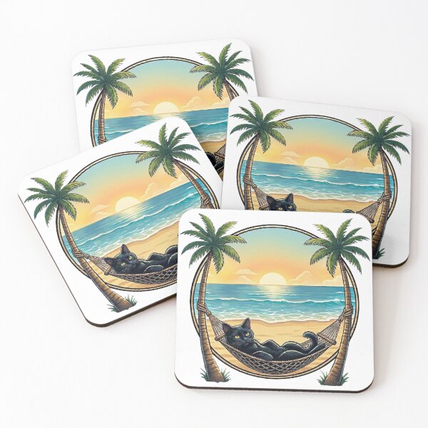 Item preview, Black Cat Hammock Beach | Funny Tropical Summer Vacation Sunset designed and sold by BlackCat Vibe.