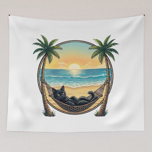 Item preview, Black Cat Hammock Beach | Funny Tropical Summer Vacation Sunset designed and sold by BlackCat Vibe.
