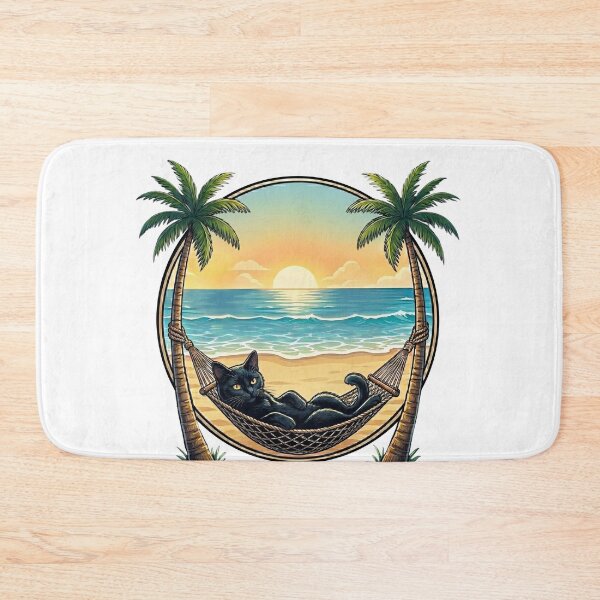 Item preview, Black Cat Hammock Beach | Funny Tropical Summer Vacation Sunset designed and sold by BlackCat Vibe.
