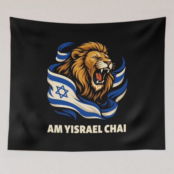 Item preview, Am Yisrael Chai Lion of Judah Israeli Flag English Text designed and sold by crouchingpixel.