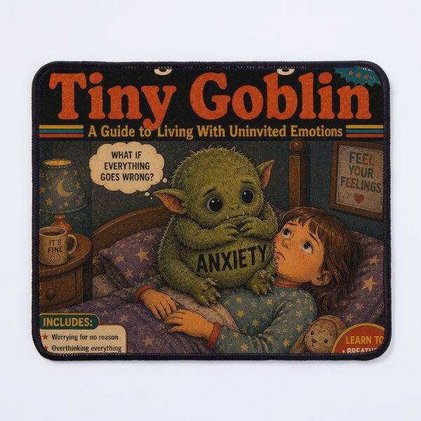 Item preview, Big Feelings Tiny Goblin – Anxiety Monster Retro Horror Humor Art designed and sold by 4TinyPaws.