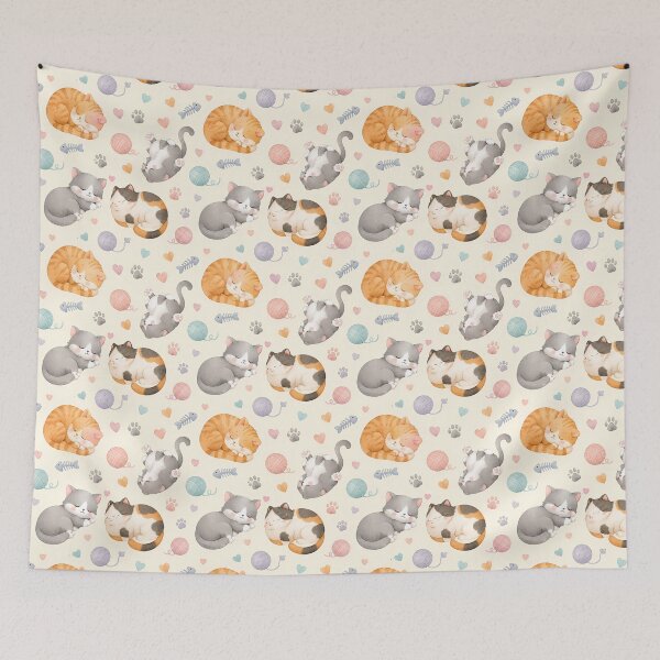 Item preview, Cute Sleeping Cats Seamless Pattern | Watercolor Kawaii Cat Design | Cozy Kitten Print for Stickers, Phone Cases & Home Decor designed and sold by agaa-vibes-studio.