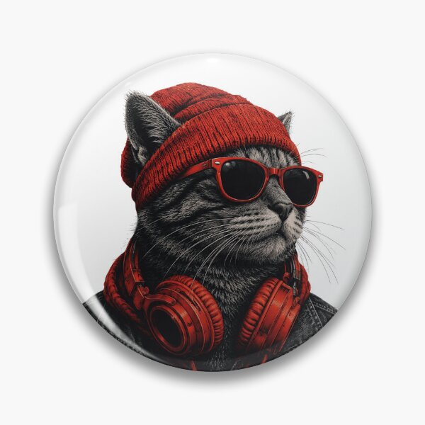 Item preview, Cool Hip Hop DJ Cat | Red Beanie Streetwear Goth Cat designed and sold by BlackCat Vibe.
