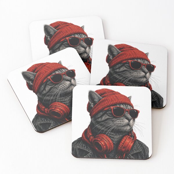 Item preview, Cool Hip Hop DJ Cat | Red Beanie Streetwear Goth Cat designed and sold by BlackCat Vibe.