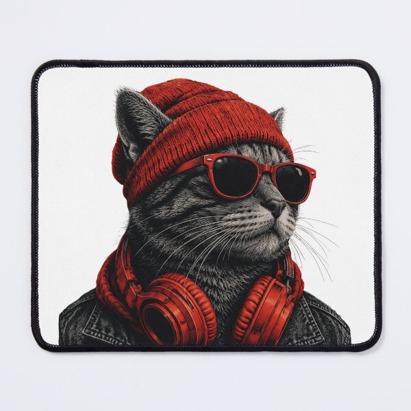 Item preview, Cool Hip Hop DJ Cat | Red Beanie Streetwear Goth Cat designed and sold by BlackCat Vibe.