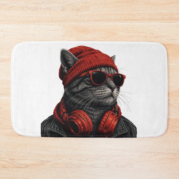 Item preview, Cool Hip Hop DJ Cat | Red Beanie Streetwear Goth Cat designed and sold by BlackCat Vibe.