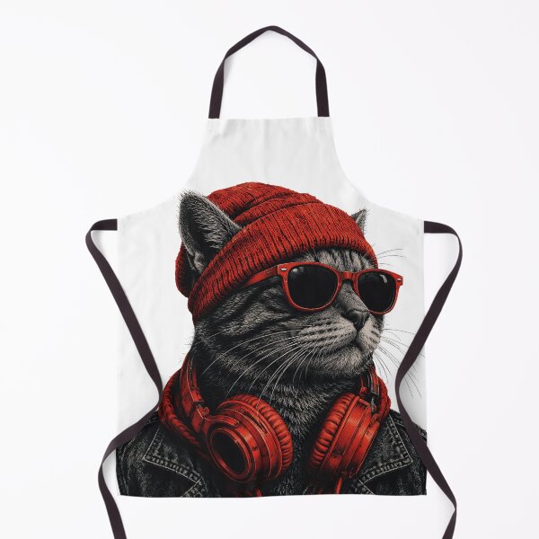 Item preview, Cool Hip Hop DJ Cat | Red Beanie Streetwear Goth Cat designed and sold by BlackCat Vibe.