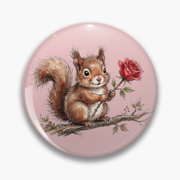 Item preview, Cute Watercolor Squirrel Holding Red Rose - Sweet Animal Sketch Art designed and sold by BreezifyDesignStudio.