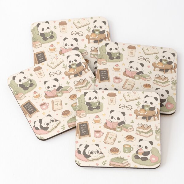 Item preview, Cozy Panda Book Coffee Kawaii Pattern designed and sold by Soft Berry Studio.