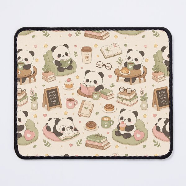 Item preview, Cozy Panda Book Coffee Kawaii Pattern designed and sold by Soft Berry Studio.