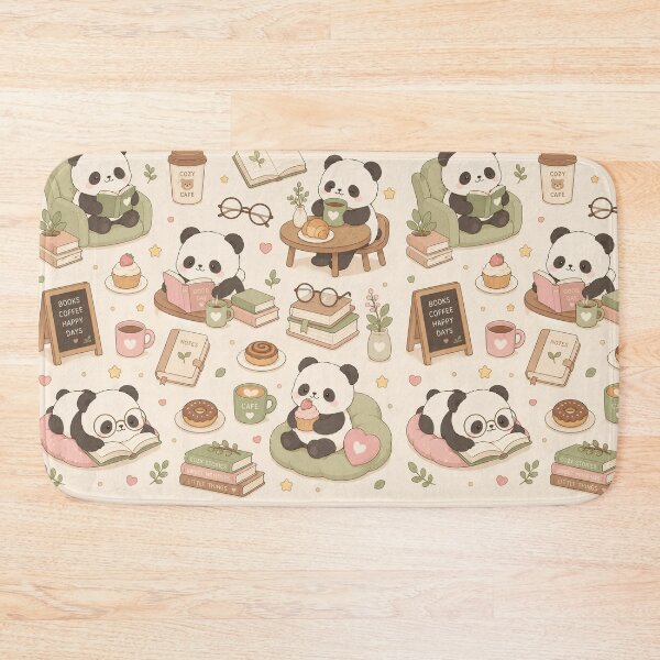 Item preview, Cozy Panda Book Coffee Kawaii Pattern designed and sold by Soft Berry Studio.