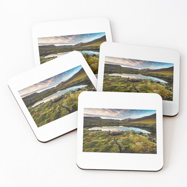 Item preview, Vibrant Mossy Lava Fields and Reflective Lake – Majestic Iceland Landscape Photography designed and sold by JohnManuelPhoto.