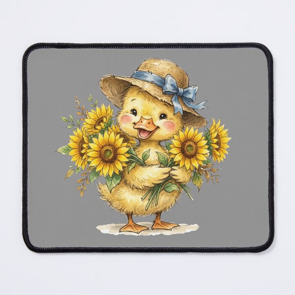 Item preview, Cute Watercolor Duckling with Sunflower Bouquet and Straw Hat designed and sold by BreezifyDesignStudio.