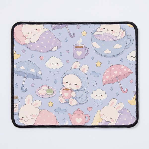 Item preview, Sleepy Bunny Rainy Day Kawaii Pattern designed and sold by Soft Berry Studio.