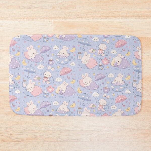 Item preview, Sleepy Bunny Rainy Day Kawaii Pattern designed and sold by Soft Berry Studio.