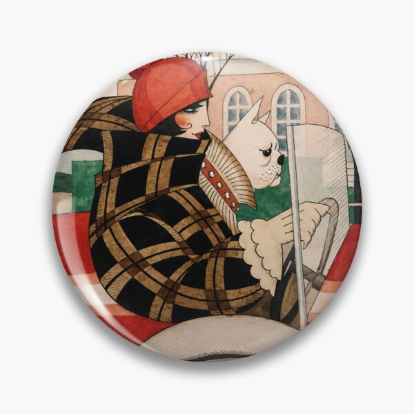 Item preview, Mujer paseando a su perro, por Gerda Wegener - Ilustración de un coche clásico Art Déco para amantes de la moda retro. designed and sold by RickE.