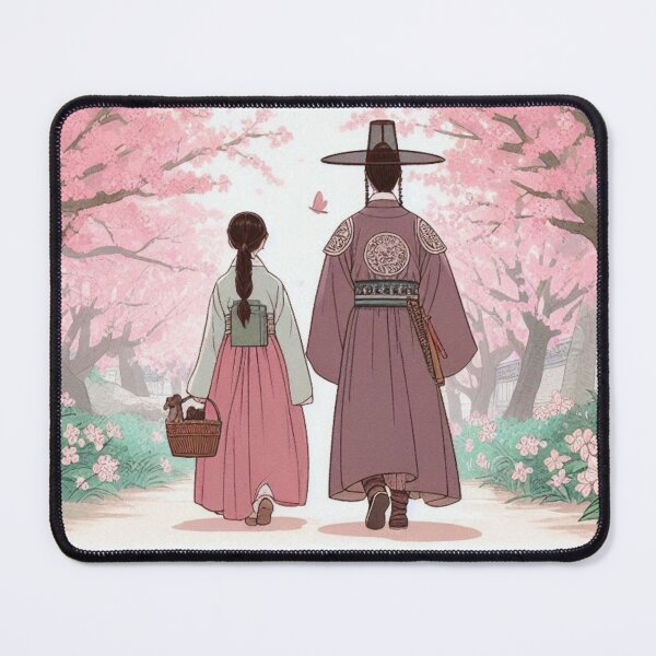 Item preview, Korean Historical Hanbok Couple Walking Under Cherry Blossoms designed and sold by NerdiPop.