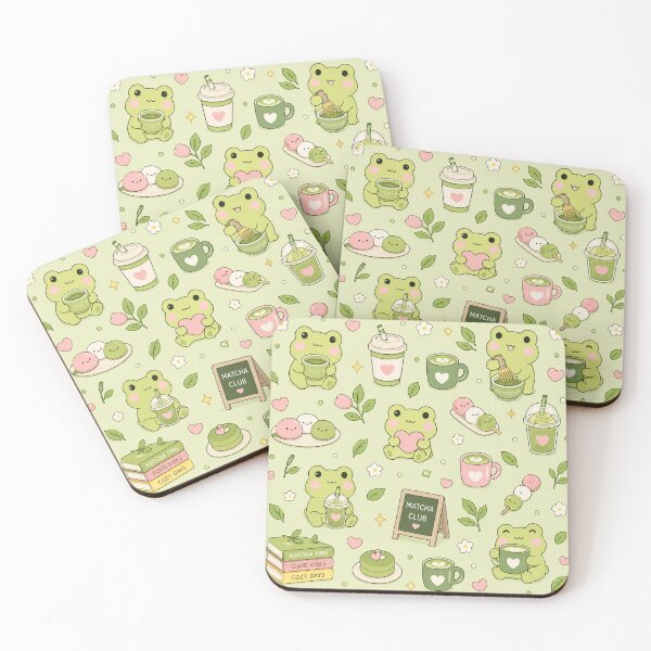 Item preview, Kawaii Frog Matcha Club Pattern designed and sold by Soft Berry Studio.