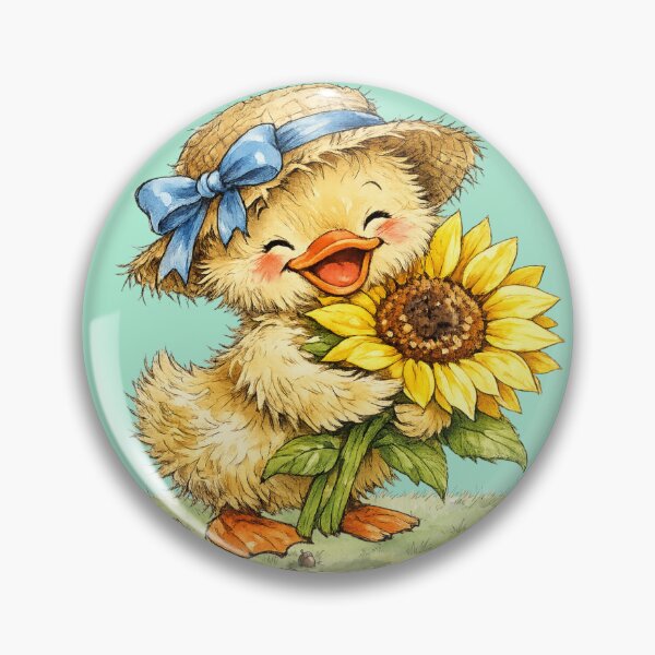 Item preview, Happy Watercolor Duckling Hugging Sunflower Cute Cottagecore Art designed and sold by BreezifyDesignStudio.