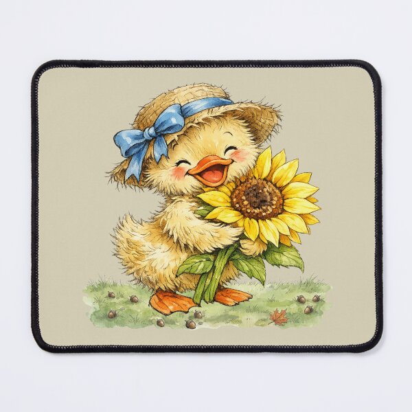 Item preview, Happy Watercolor Duckling Hugging Sunflower Cute Cottagecore Art designed and sold by BreezifyDesignStudio.