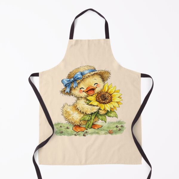 Item preview, Happy Watercolor Duckling Hugging Sunflower Cute Cottagecore Art designed and sold by BreezifyDesignStudio.