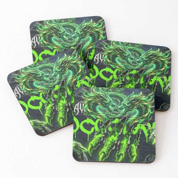 Item preview, Three fierce, glowing neon green dragons soaring above massive, shredded claw marks. designed and sold by TOCOCLAWS.