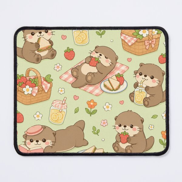 Item preview, Kawaii Otter Picnic Club Pattern designed and sold by Soft Berry Studio.