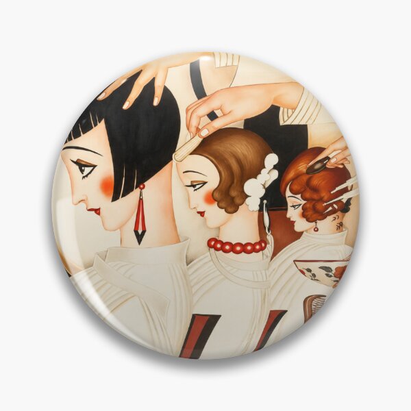 Item preview, Tres mujeres sentadas en fila en una peluquería: ilustración de un salón de belleza art déco para amantes de la moda vintage. designed and sold by RickE.