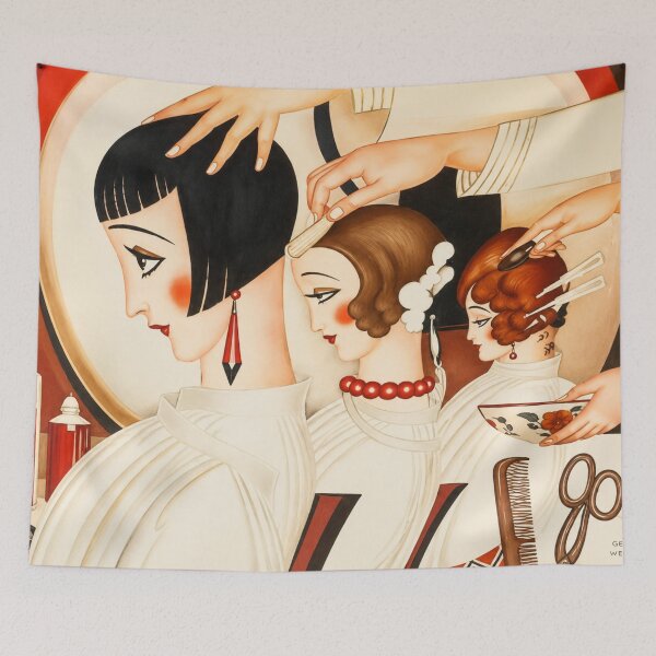 Item preview, Three Women Sitting in a Row at a Hair Salon - Art Deco Beauty Salon Illustration for Vintage Fashion Lovers designed and sold by RickE.