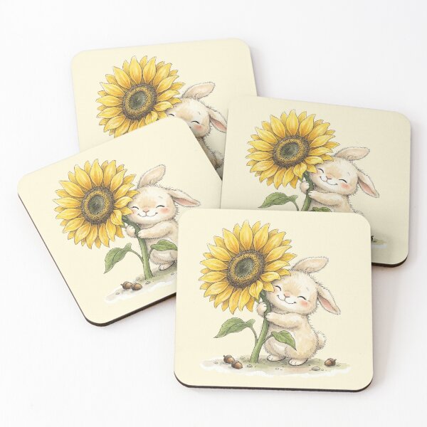 Item preview, Adorable Watercolor Bunny Hugging Giant Sunflower Cottagecore Art designed and sold by BreezifyDesignStudio.