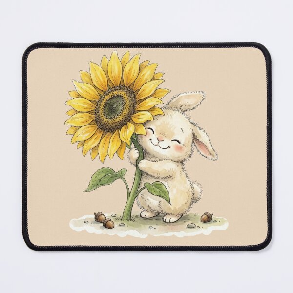 Item preview, Adorable Watercolor Bunny Hugging Giant Sunflower Cottagecore Art designed and sold by BreezifyDesignStudio.