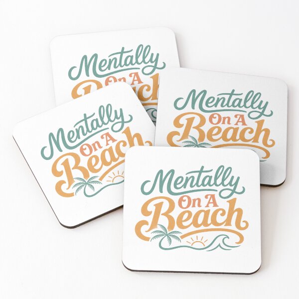 Item preview, Mentally On A Beach — Vintage Script Badge with Palm Frond & Sun designed and sold by Jandedan.
