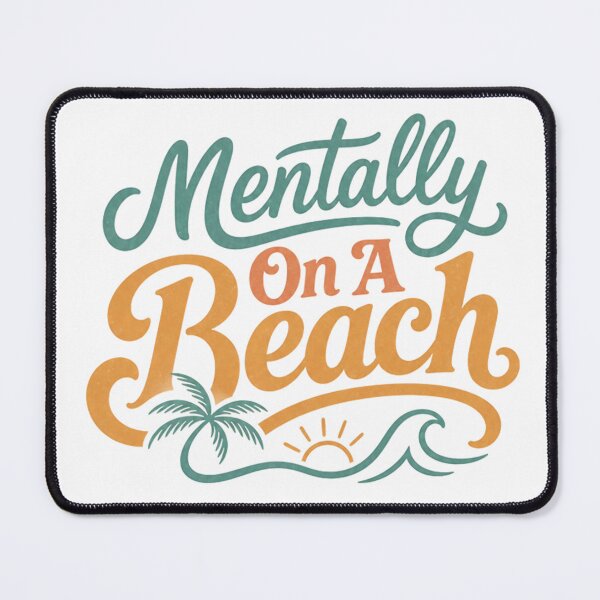 Item preview, Mentally On A Beach — Vintage Script Badge with Palm Frond & Sun designed and sold by Jandedan.