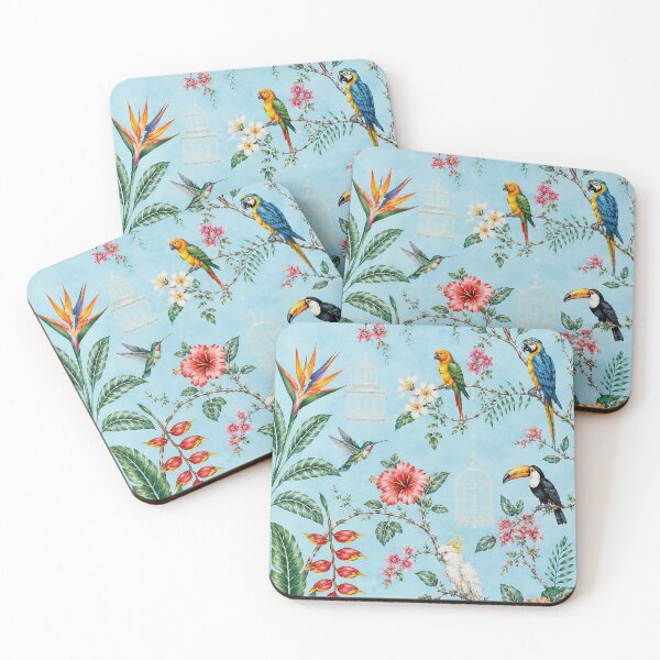 Item preview, Blue Tropical Floral and Bird Pattern – Exotic Island Aesthetic Art designed and sold by Islabonita..