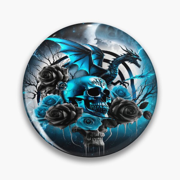 Item preview, Blue Dragon Skull Gothic Roses | Dark Fantasy Moonlight Aesthetic | Gothic Dragon Art Design designed and sold by TheInkRaven.